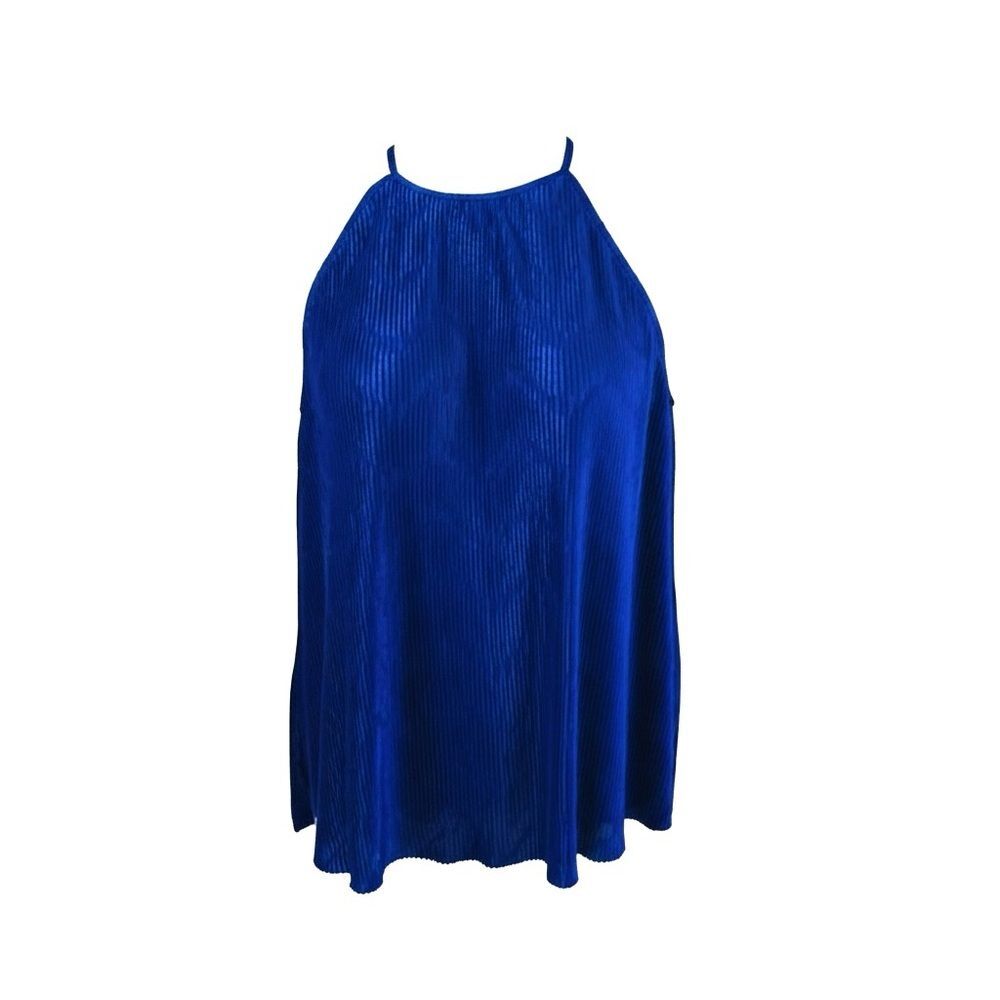 WORTHINGTON Vibrant Blue Pleated Halter Top | Size M | Retail $68 - Picture 1 of 8